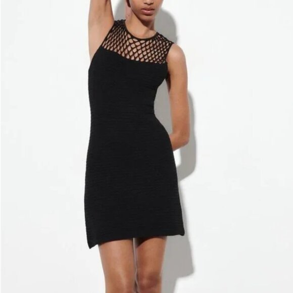 Elegant Pointelle Black mini  crochet Sleeveless Dress - Picture 13 of 13